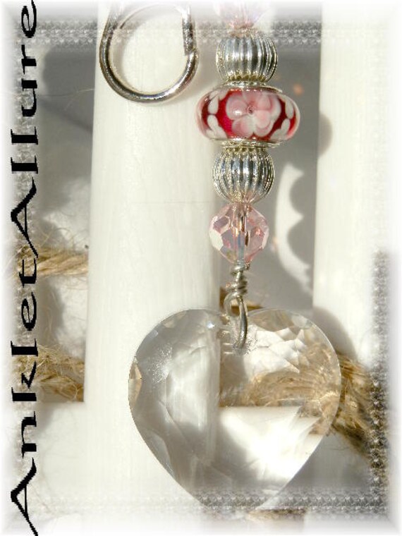 Crystal Heart Charm KeyChain Red PANDORA Bead by AnkletAllure