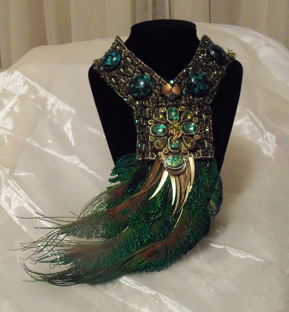 Feather Peacock Necklace Beaded Peacock by HopscotchCouture
