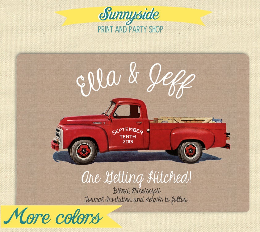 Getting Hitched Retro Pickup Truck - Save the Date Postcard Il_570xn