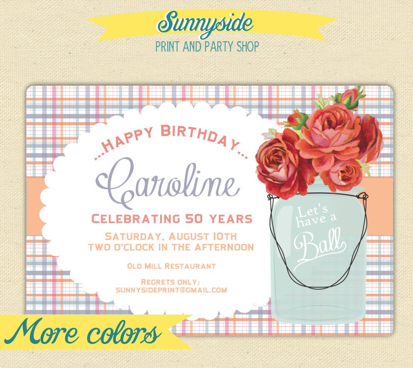 Let's Have a Ball - Birthday or Anniversary Party Invites with Mason Jar Il_570xn