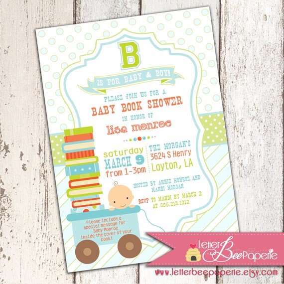 B is for Baby Book Shower Invitation - DIY Printable Invite - Boy Shower, Build a Library - Couples Shower - Boys / Twins - Bookplate Il_570xn