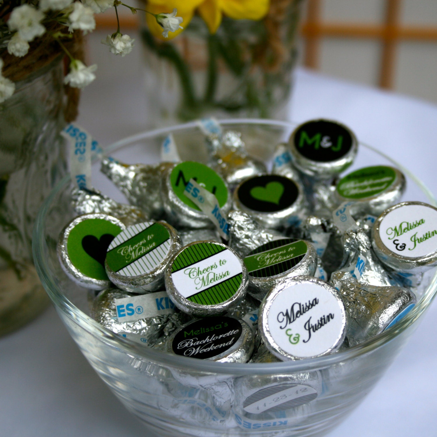 Hershey Kiss Labels in Jade Green, Black and White- Print Your Own Il_570xn