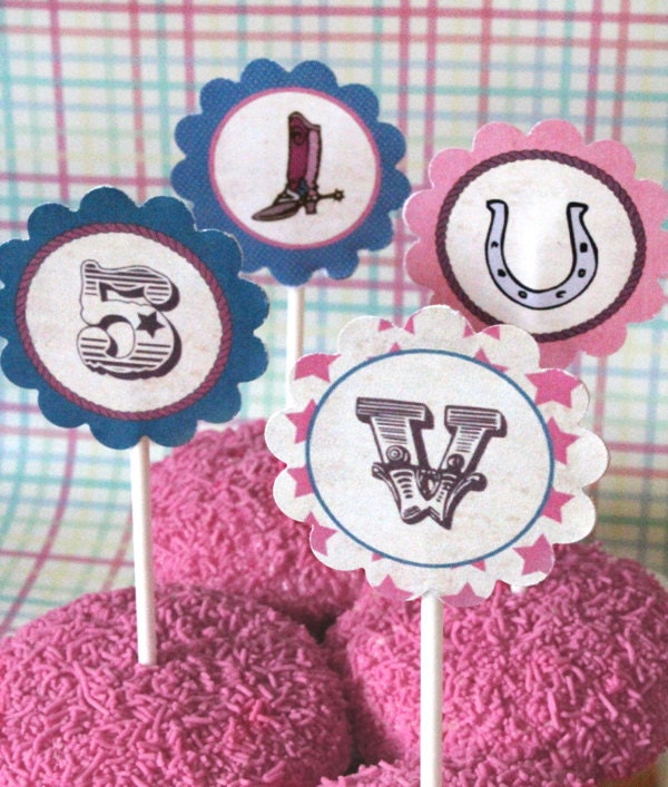 CowgirlParty Circles/Cupcake Toppers - Girls Birthday Party - DIY PRINTABLE FILE by Sassaby Il_570xn