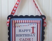 Nautical Themed Birthday Party Welcome Sign - Door Sign - Red and Navy - Light Blue - First Birthday - Baby Shower Il_170x135