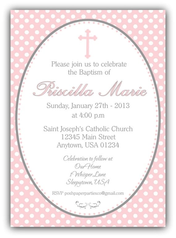 Pink and Polka Dots Baptism Christening Invitation for Baby Girl - DIY Print at Home Il_570xn