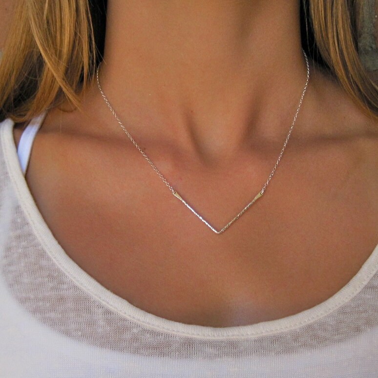 Silver Chevron Necklace Geometric Jewelry Chevron Jewelry