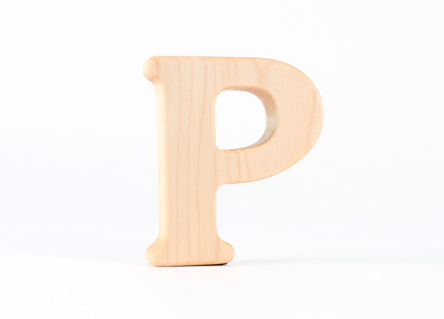 letter P wood teether - a keepsake new baby gift for infants and parents, handmade and safe hardwood teething / grasping toy - SmilingTreeToys