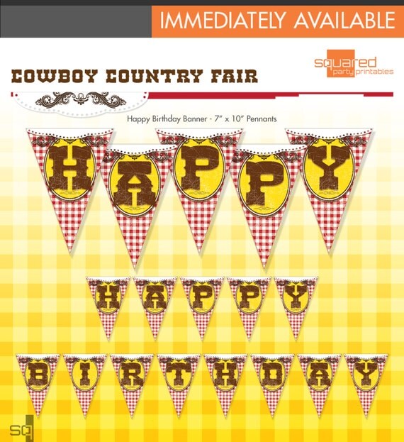 Cowboy Country Fair Birthday Party Printable Happy Birthday Banner - DIY Print - Instant Download Il_570xn