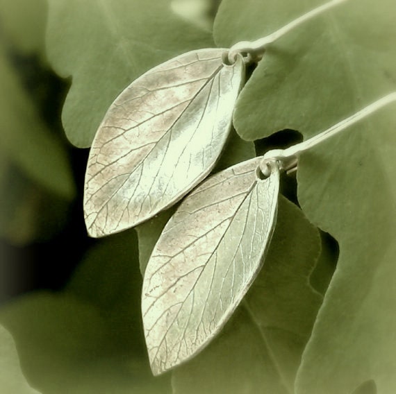 Leaf Earrings- Made with Real Leaves- Handcrafted with Recycled Fine Silver