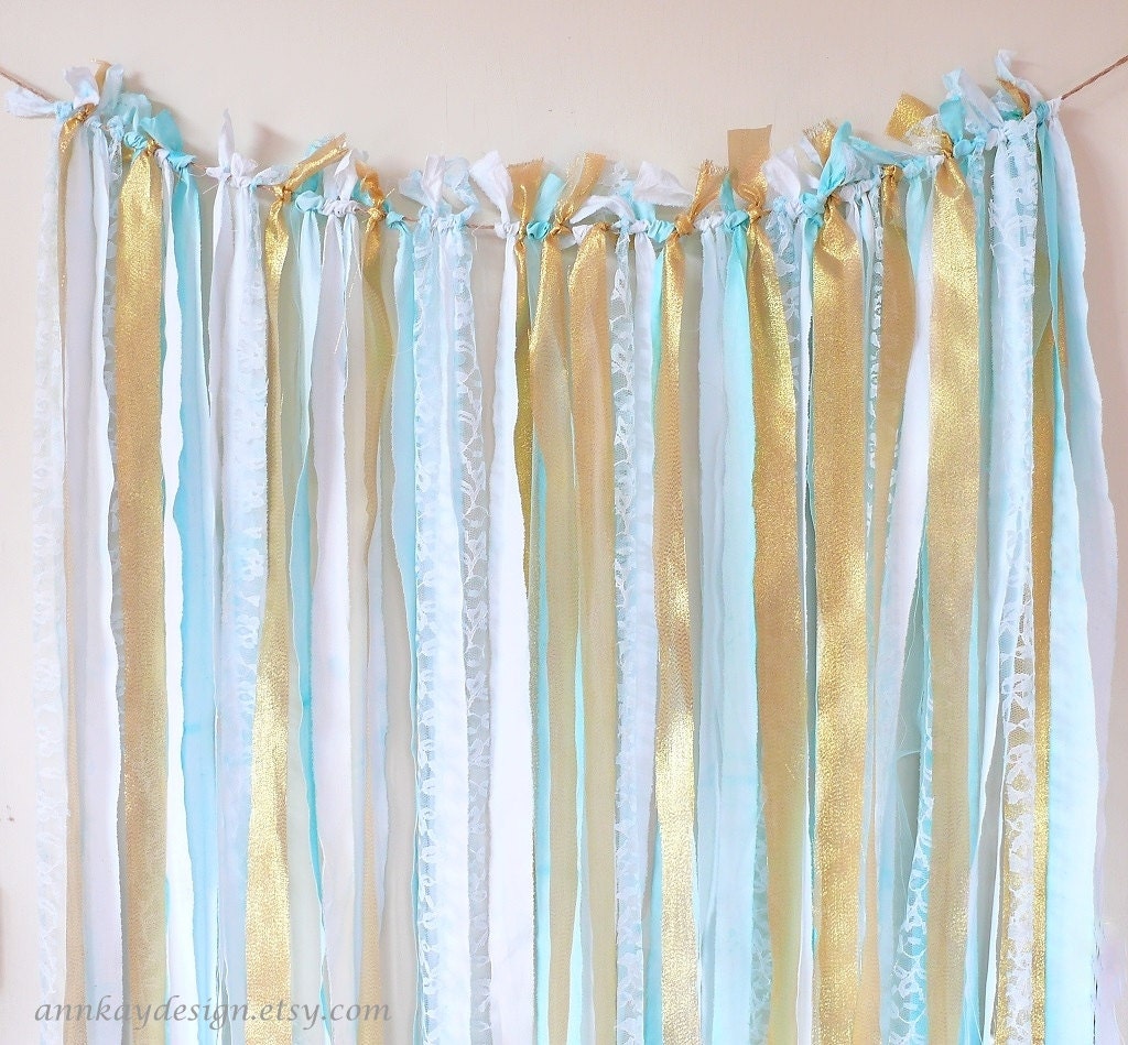 Items similar to Fabric Garland Rag Streamer Backdrop with Mint Aqua