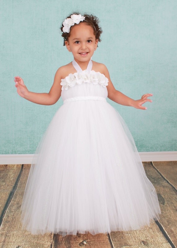 Flower Girl Tutu Dress - White - Star Dust - 3-4 Toddler Girl - Cutie Patootie Designz Il_570xn
