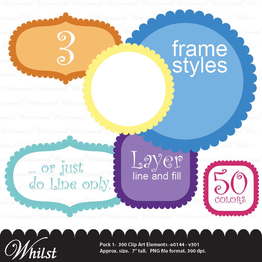 Circle digital frame square frame clip art scallop clipart frame ornate onion : e0144 & v301 black Il_570xn