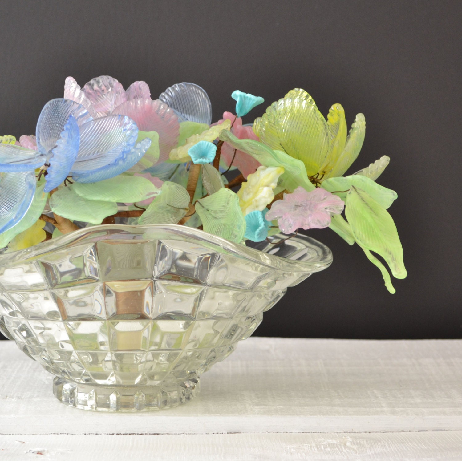 Vintage Glass Flower Bouquet Pastel Flowers Bohemian by KOLORIZE