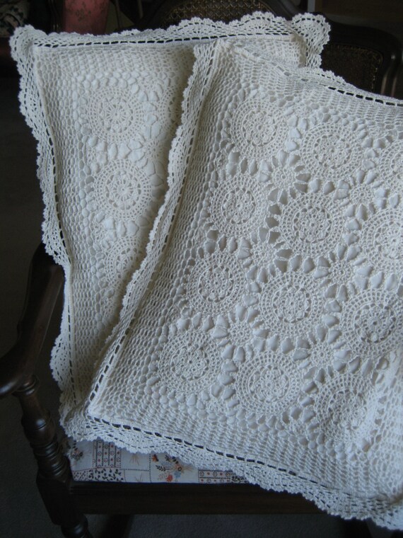 Vintage PAIR 2 Matching Handmade Crochet Pillow Shams by MercyMaud