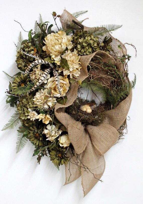 Items Similar To Country Front Door Wreath Everyday Wreath Elegant Flowers Natural 4105