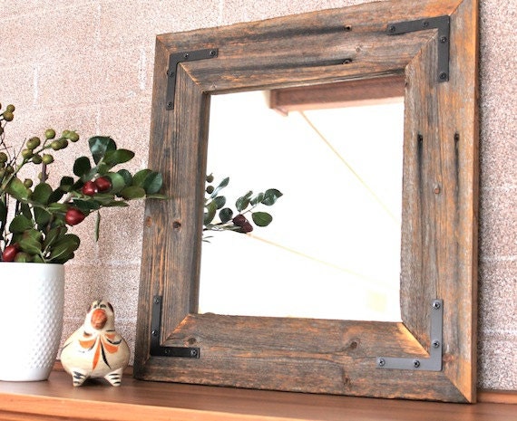 Ready to Ship! Rustic Modern Mirror - Reclaimed Wood Mirror - 18x18 Framed Mirror - TheHoneyShack