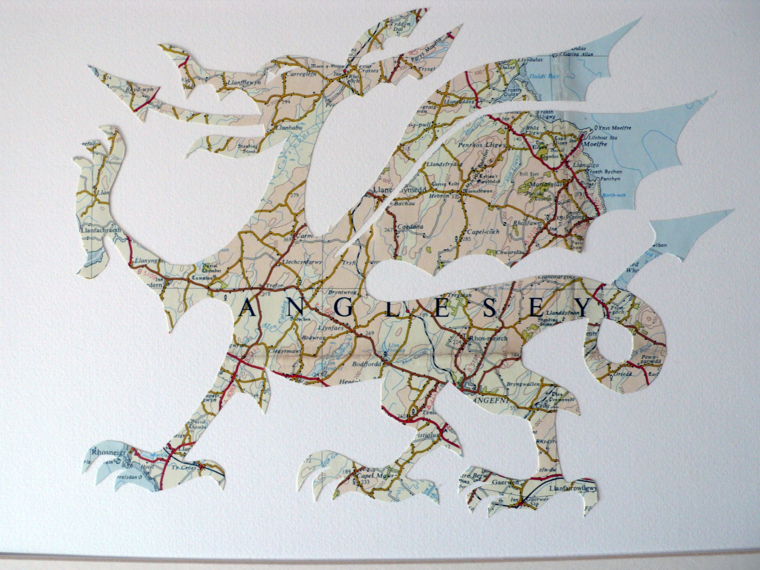 Welsh dragon - Made in Great Britain from a vintage map of Wales