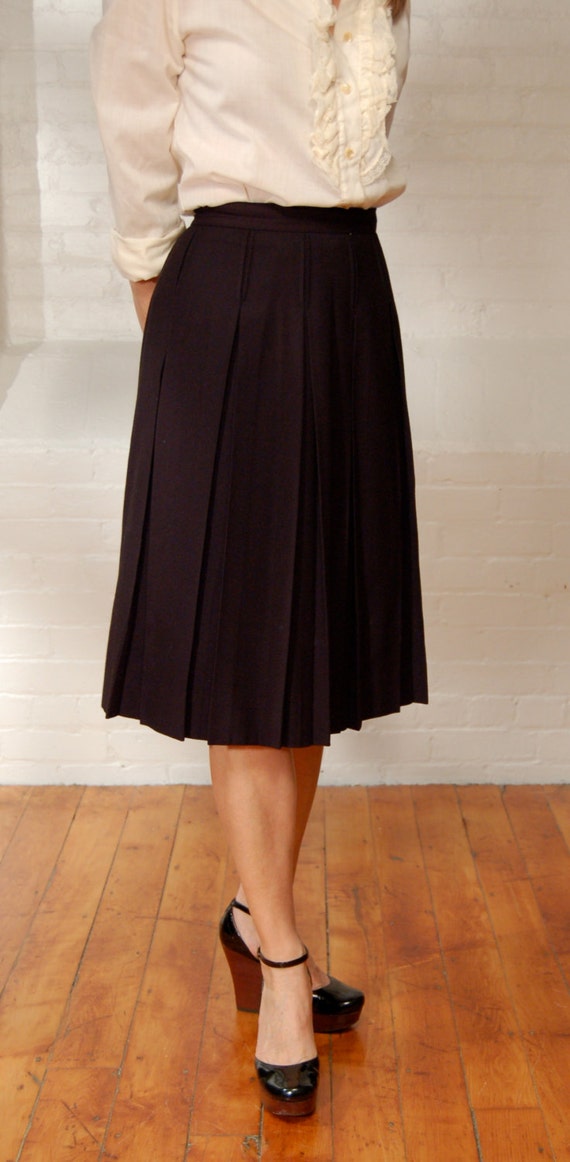 Items Similar To Vintage Black Wool Pleated Skirt On Etsy 