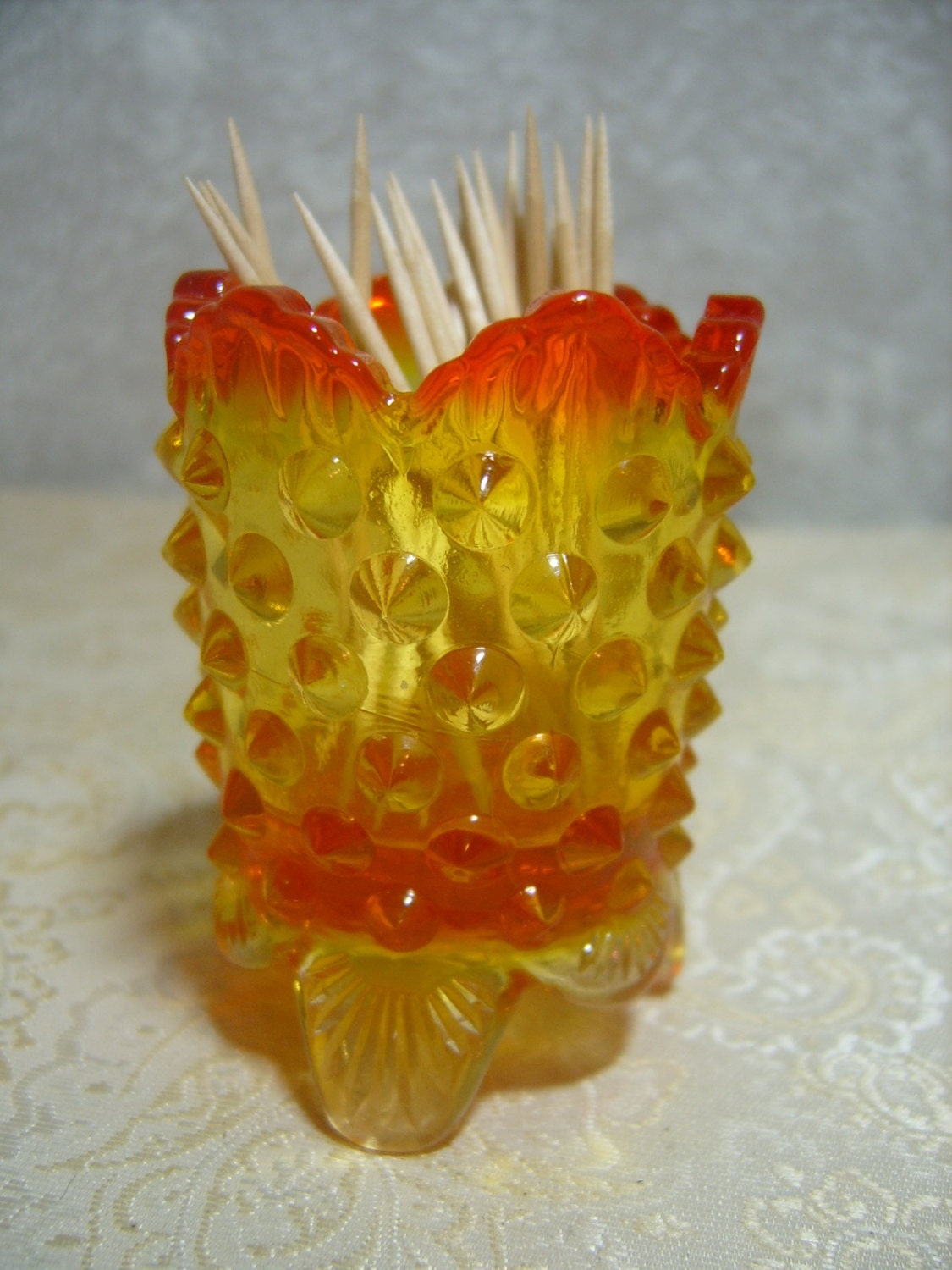 Fenton Art Glass Amberina Hobnail Toothpick Holder by MyRetroCharm