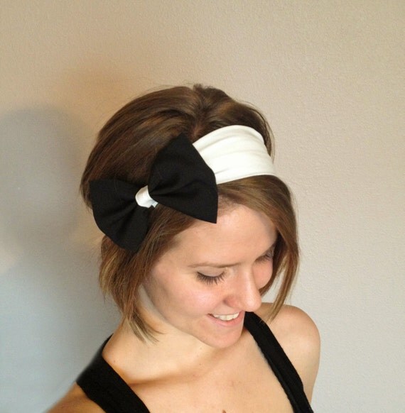 Black and White Bow Headband Fabric Bow Headband by LillyWest