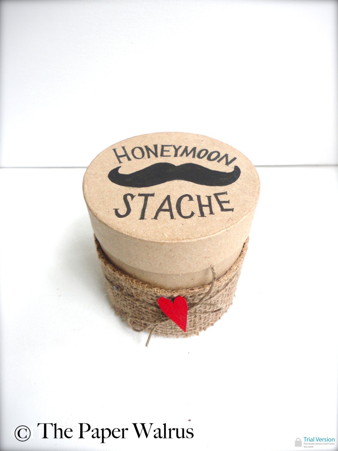 Mustache Honeymoon Fund Box with Burlap - Custom Color Options