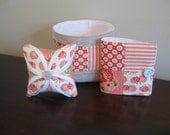 Three Piece Sewing Accesories Set - Marmalade - Pincushion, Needle Book, and Thread Catcher- Made To Order