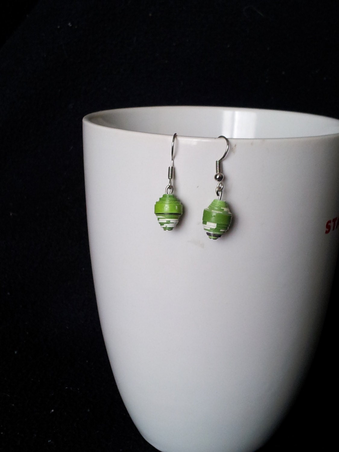 Lime Green Drop Earrings (Dark, Light, Dangle, Recycle, Upcycle, Paper, Rolled, Bead) Il_570xn