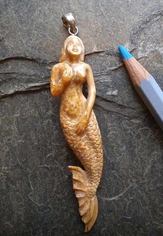 Beautiful Hand Carved Fossil Ivory Mermaid by TheDiscriminatingEye