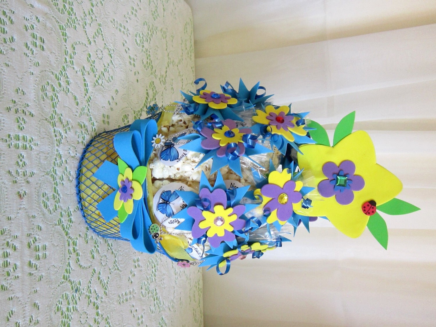 Floral Funburst Party Centerpiece with 12 individual party favors, blue, purple, yellow Il_570xn