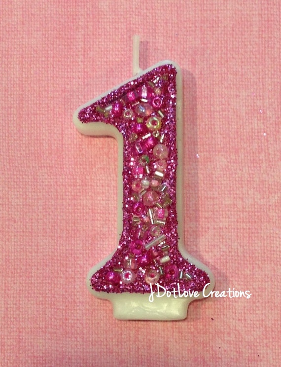 Sparkly Hot Pink Birthday Candle Number One 1 1st by JDotLove