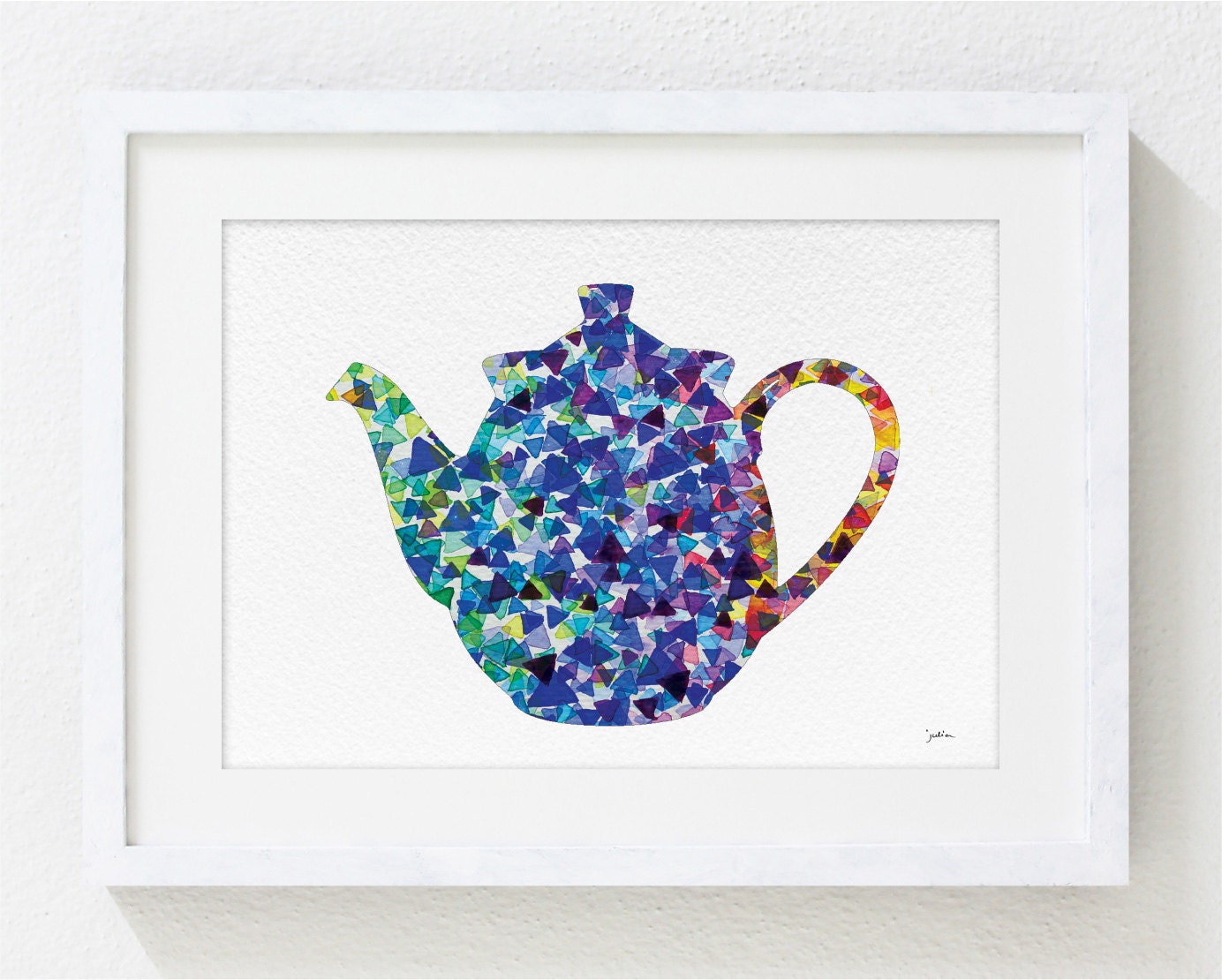 Teapot Art Watercolor Painting 5x7 Archival Print by