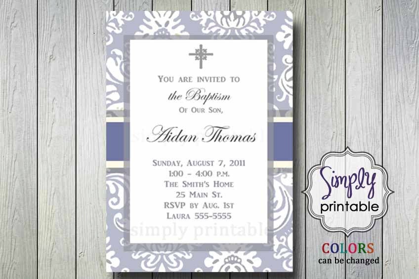 Baptism Invitation/Christening Damask (Digital) Il_570xn