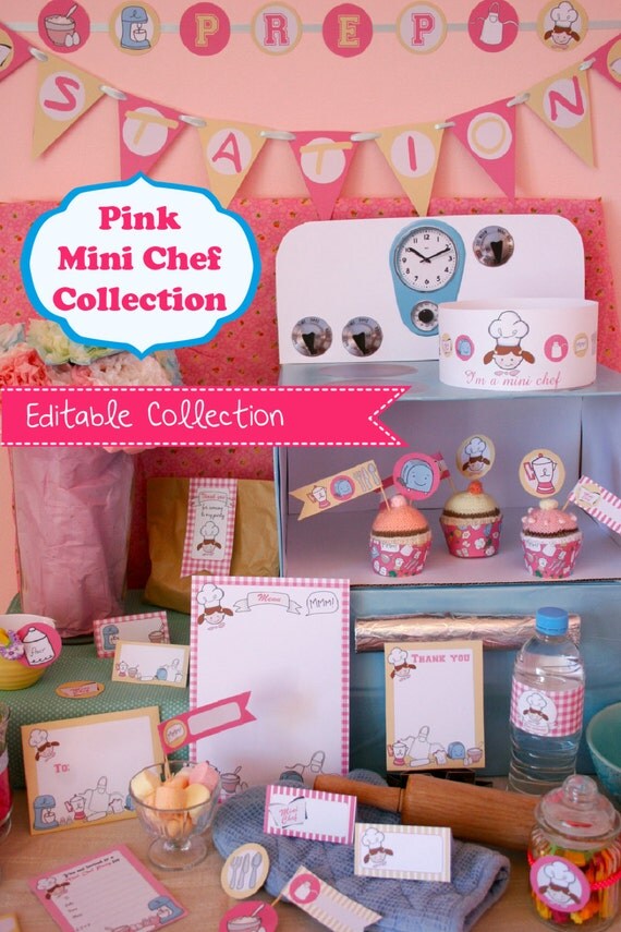 Pink Mini Chef Party DIY Printable Kit - INSTANT DOWNLOAD Il_570xn