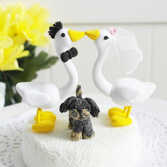 Custom Wedding Cake Topper - Kissing geese couple