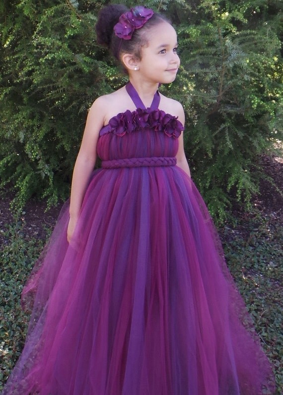 Flower Girl Tutu Dress - Plum Wine - Majestic Magenta - 7-8 Youth Girl - Cutie Patootie Designz Il_570xn