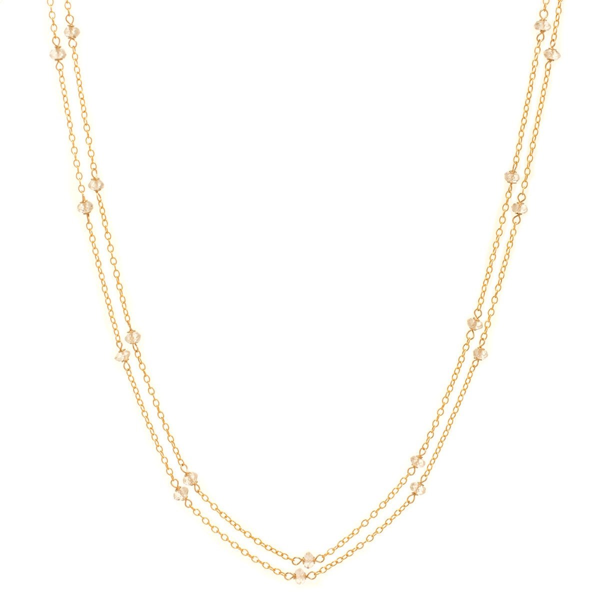 White Topaz and Gold Chain Necklace - Extra Long 46in. Necklace - 14k ...