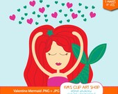 Valentines Day Mermaid Clip Art Personal Use Small Commercial Use for Invitations, Scrapbooking, Card making, PNG and JPEG Il_170x135