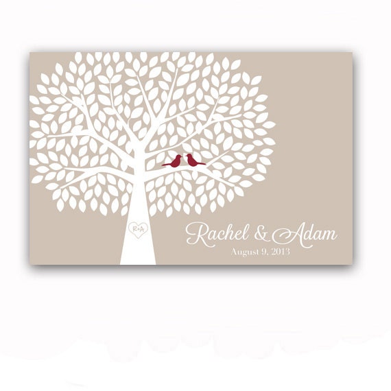 Guest Book Art Print, Wedding Guest Book Tree with 250 Leaves, Modern Wedding Guest Book