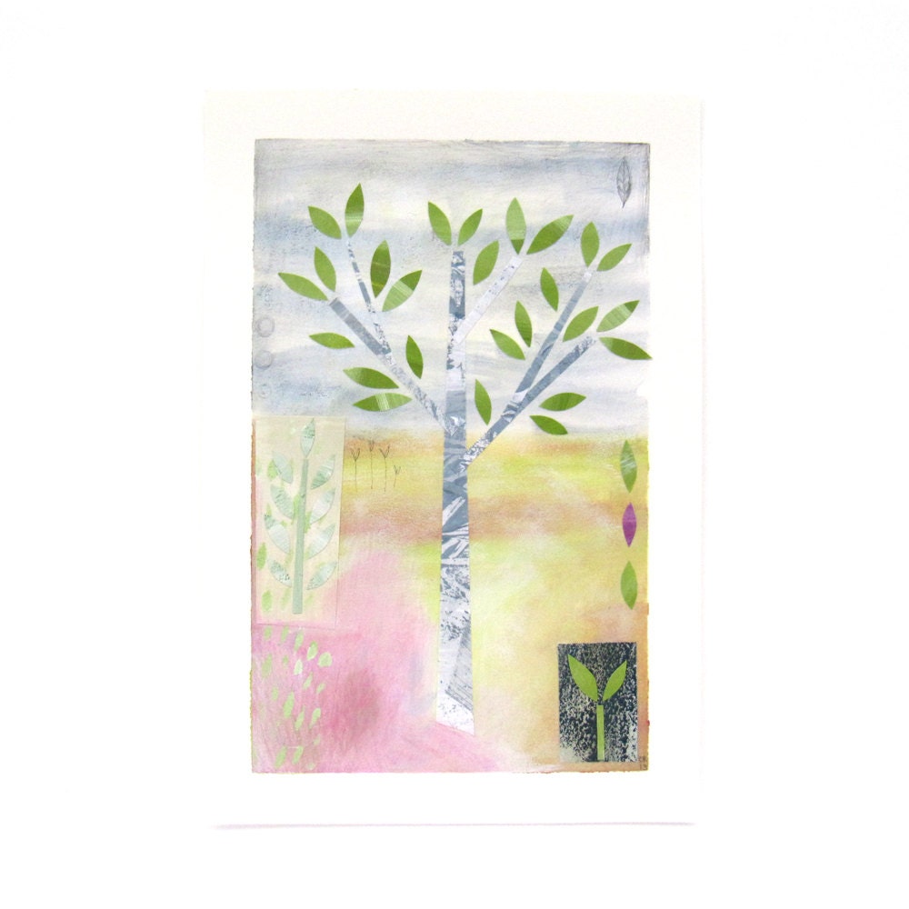 Original Acrylic Painting/ Collage - Spring Garden Tree