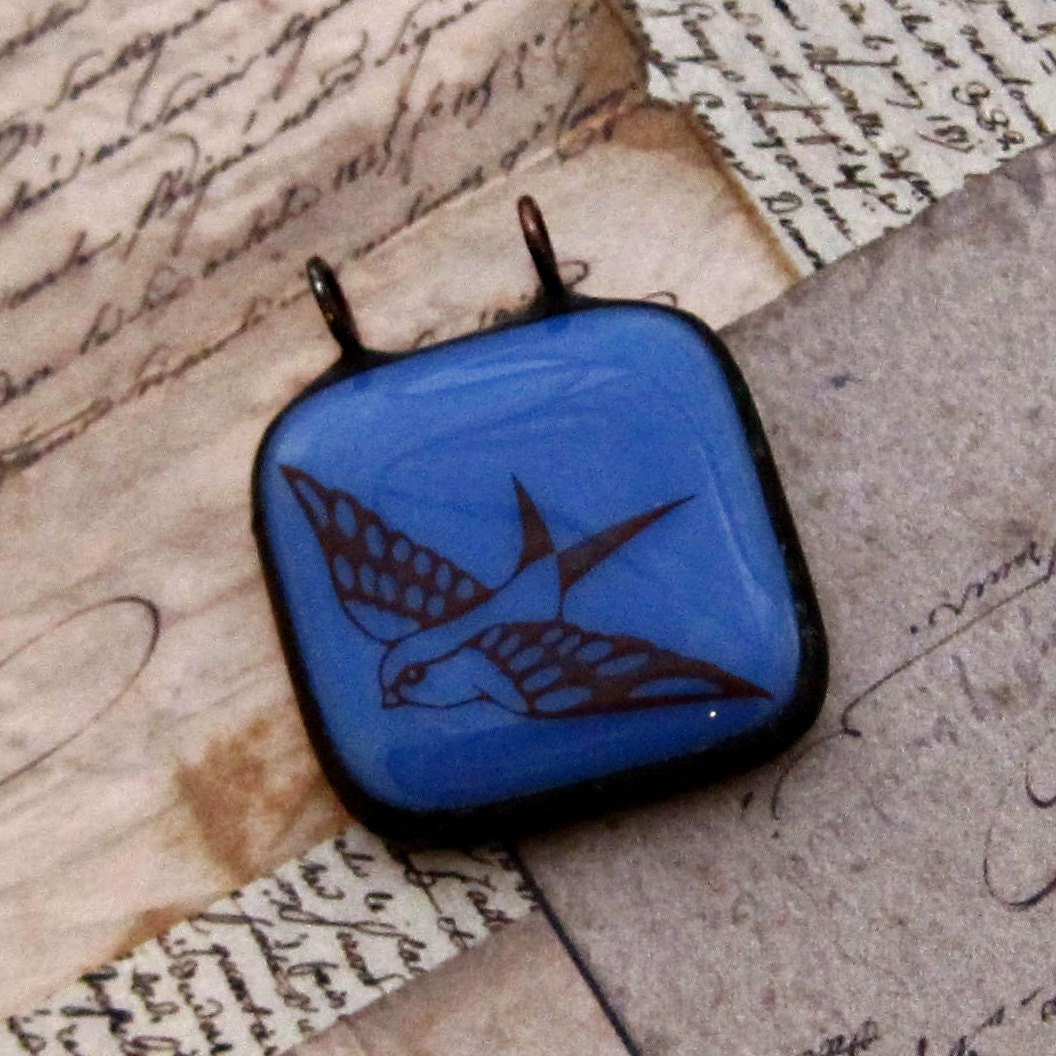 One Inch Image Pendant Periwinkle Sparrow