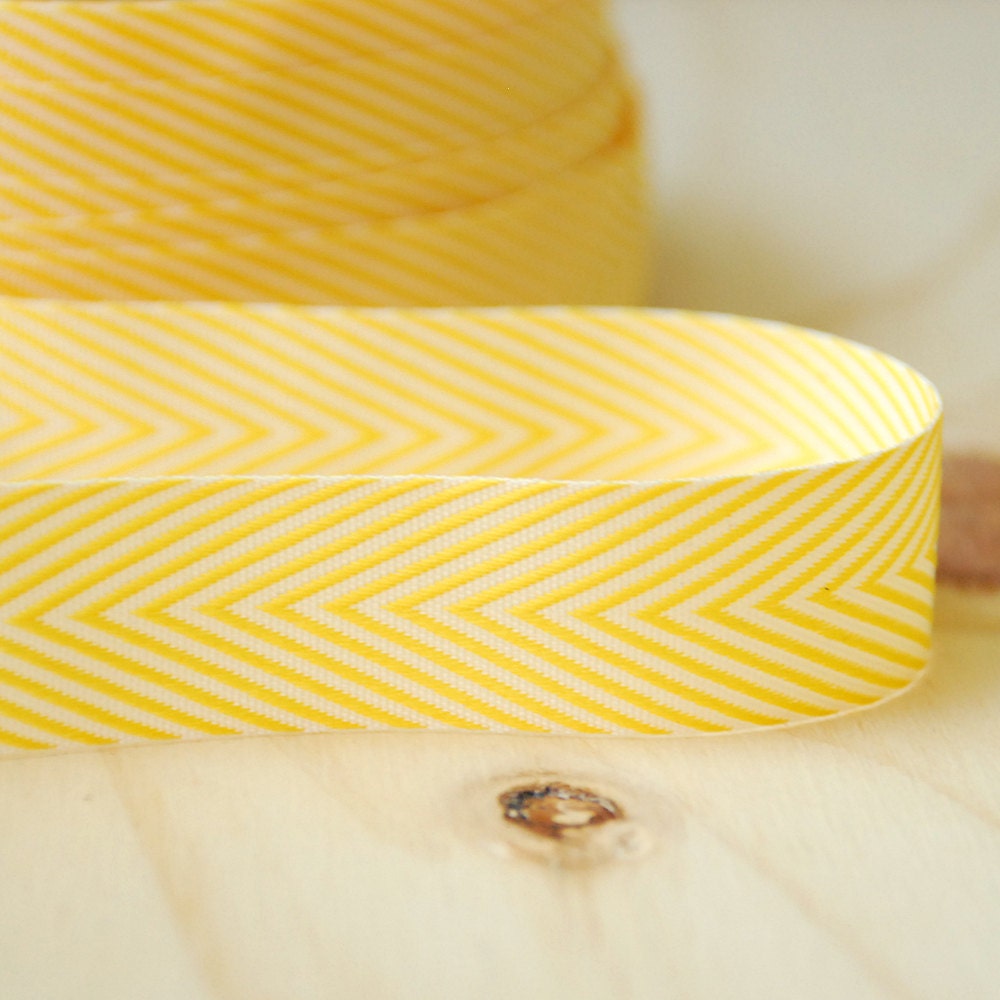 5 Yards Yellow Chevron Twill Tape Ribbon .75