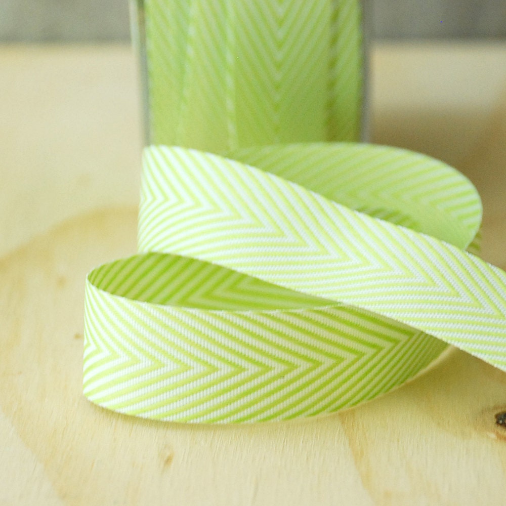 5 Yards Lime Green Chevron Twill Tape Ribbon