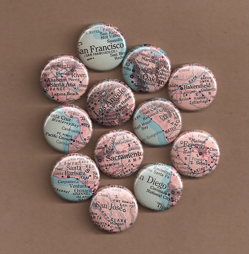 One Inch Magnet Set - Vintage California Map - One of a kind set