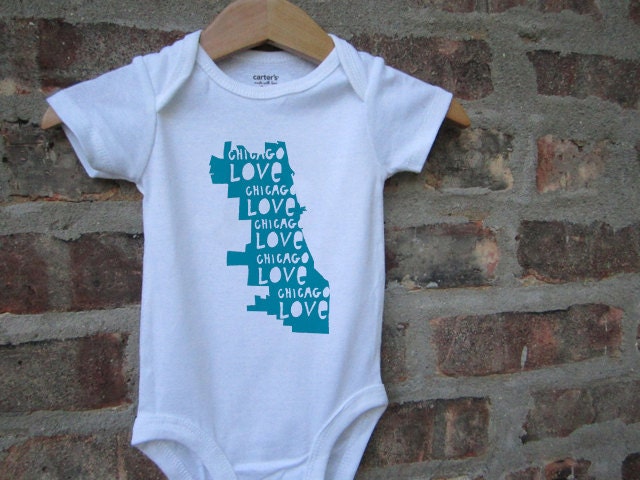 Chicago Love Screenprinted Baby Onesie FREE SHIPPING