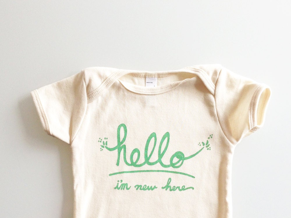 Funny text baby one-piece suit - Hello I'm New Here (6-12 mo)