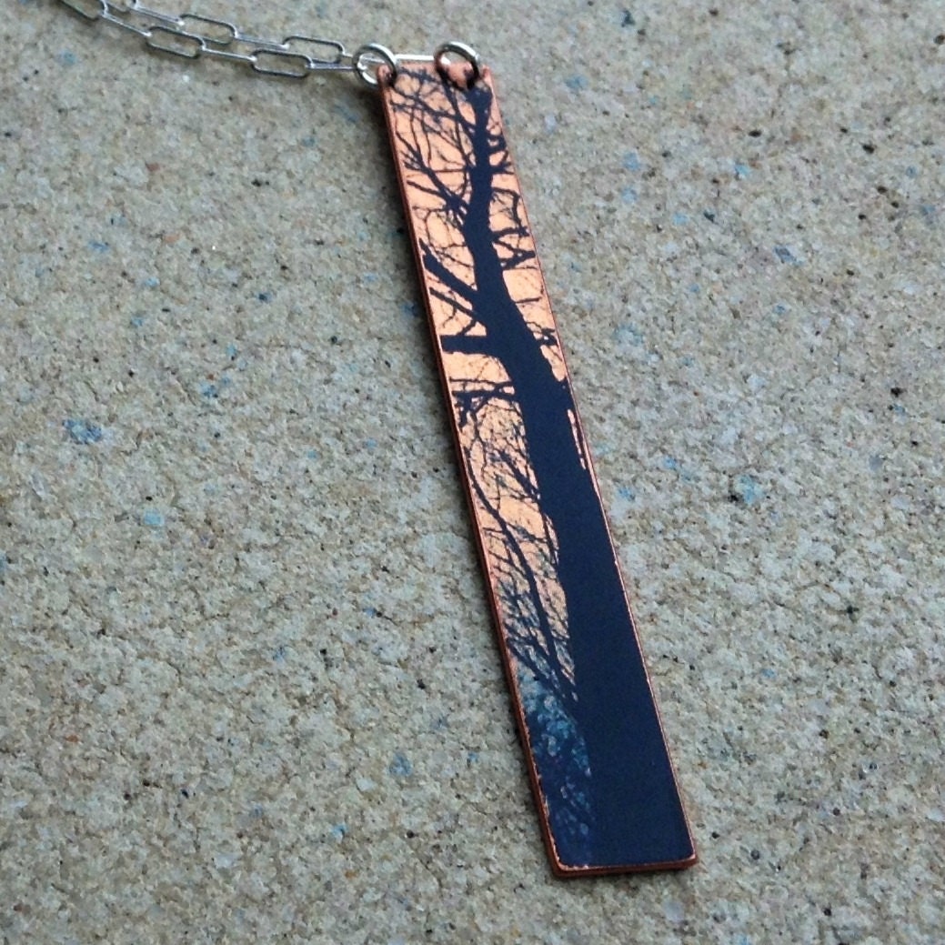 Copper Linear Blue Tree Sterling Chain