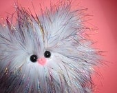 Plush Monster -- Sparkle Petunia -- White with Pink/Blue/Gold Tinsel -- Cute Stuffed Animal