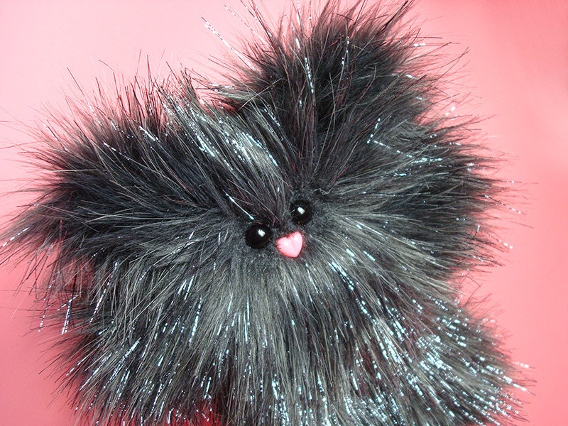 Cute Plush -- Sparkle Petunia -- Charcoal Gray with Silver Tinsel -- Weird Stuffed Animal