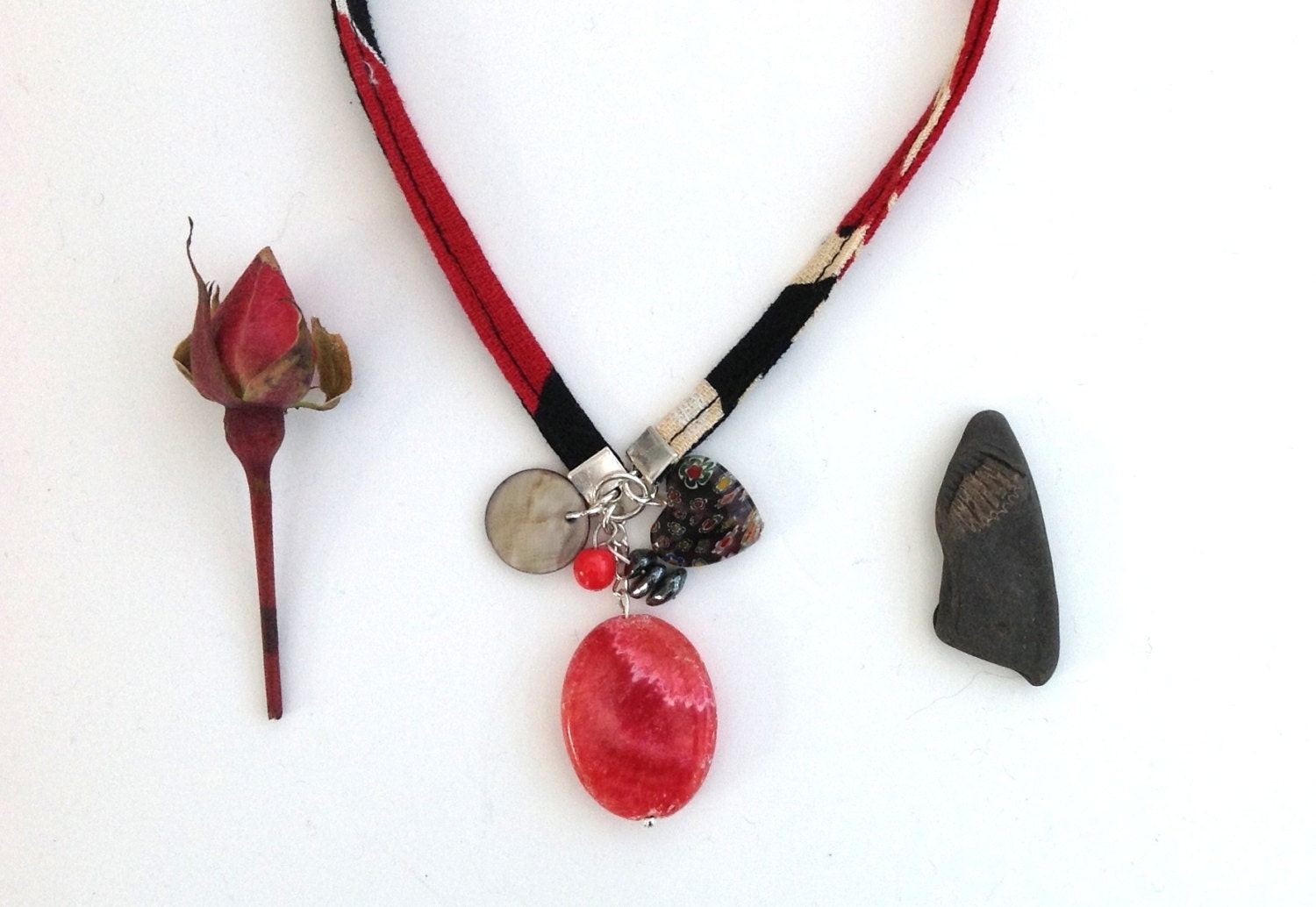 Necklace - Vintage Fabric Textile Jewelry