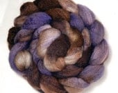 Handdyed Mixed BFL Wool/Tussah Silk Roving - Katharina - brown, chestnut, purple